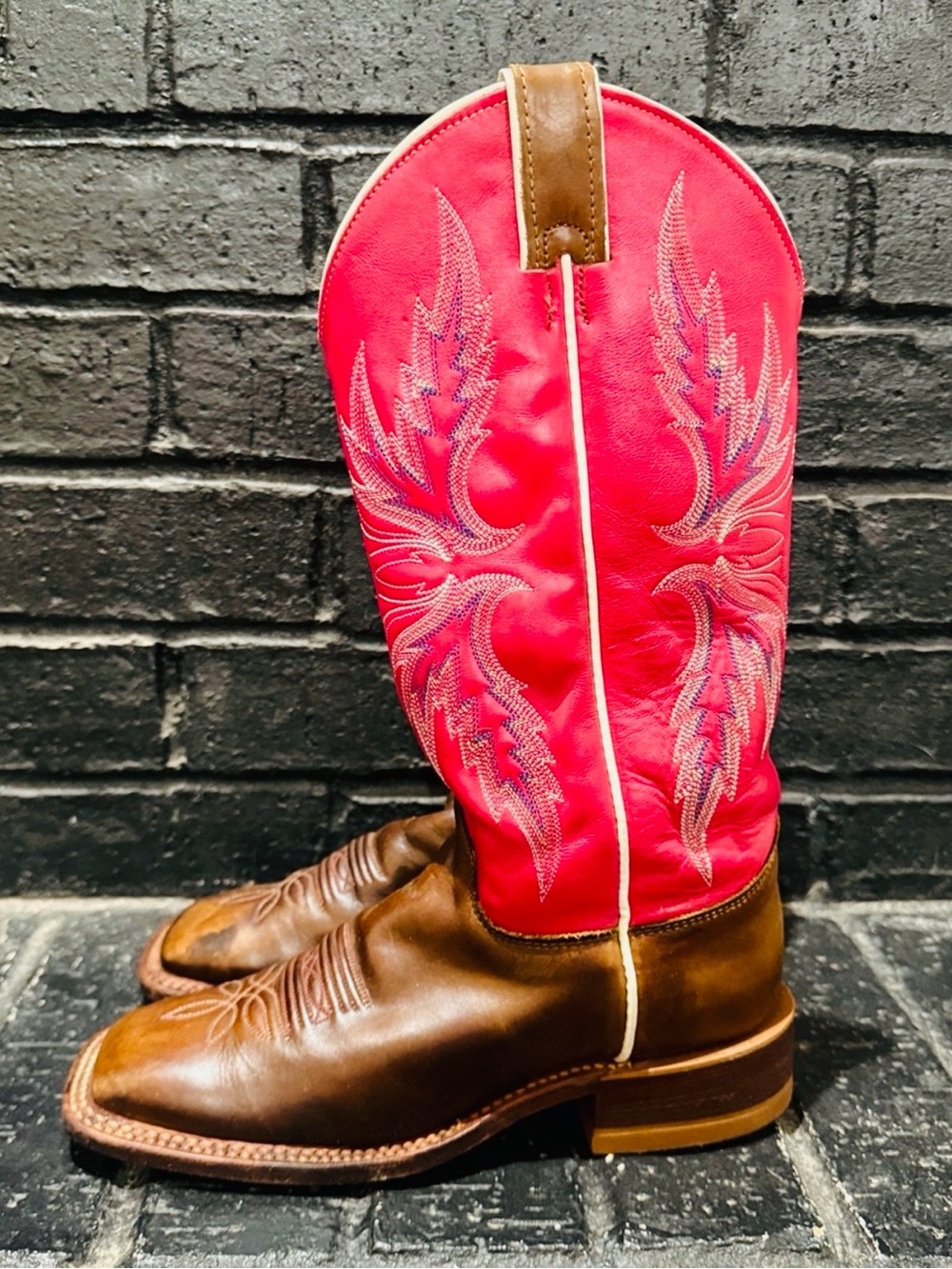 Justin Pink and Brown Western Boots new soles.